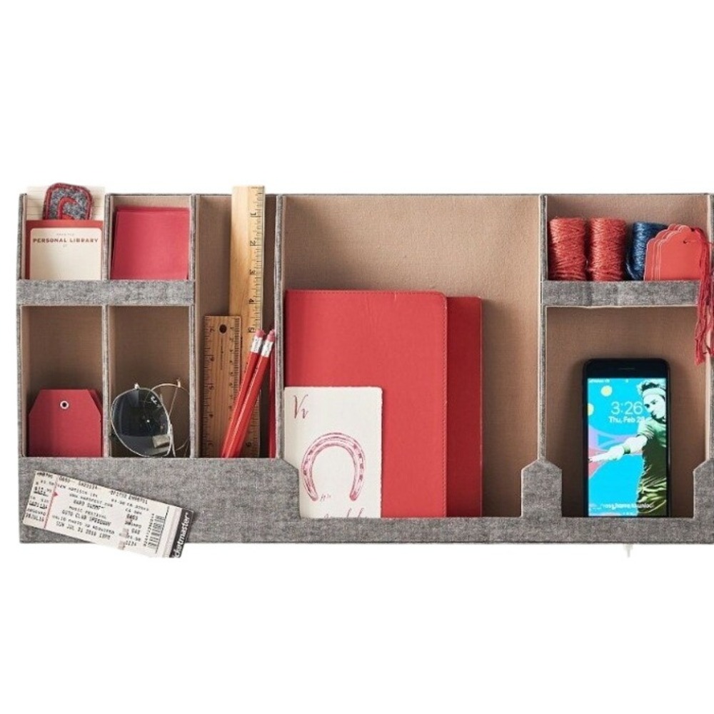 Pottery Barn Teen No Nails Wall Organizer Gray Canvas Dorm Desk Storage NIP